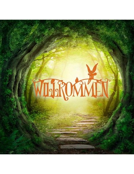 Willkommenschild aus Edelrost - mit kleiner Fee, Breite 48 cm