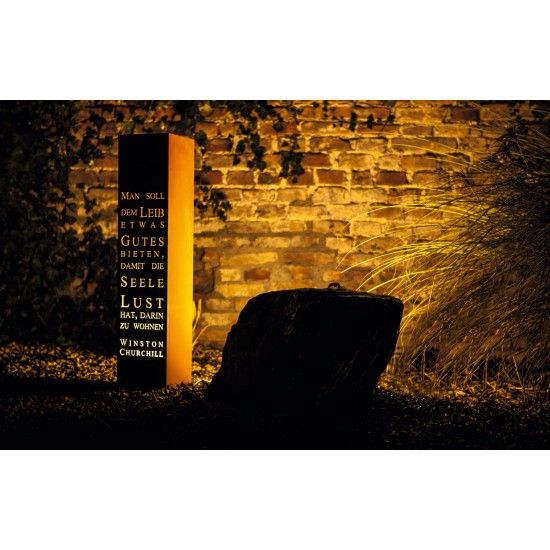 Neuheiten Rostsäule - Man soll dem Leib etwas gutes Bieten, damit die Seele Lust hat darin zu wohnen - 100 cm hoch mit Pflanzbod