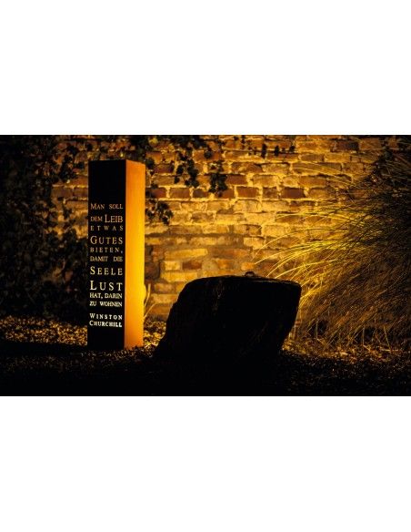 Neuheiten Rostsäule - Man soll dem Leib etwas gutes Bieten, damit die Seele Lust hat darin zu wohnen - 100 cm hoch mit Pflanzbod