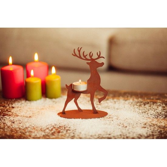 Teelichthalter aus Metall - Kleines Rentier, Höhe 19 cm