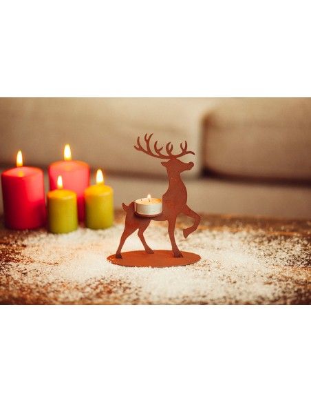 Teelichthalter aus Metall - Kleines Rentier, Höhe 19 cm