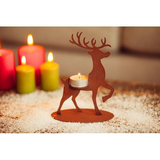 Teelichthalter aus Metall - Kleines Rentier, Höhe 19 cm
