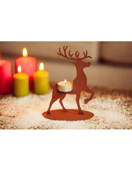Teelichthalter aus Metall - Kleines Rentier, Höhe 19 cm