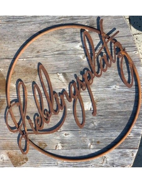 Lieblingsplatz Schilder und Schriftzug Edelrost Schriftzug - Lieblingsplatz - im Ring aus Metall, Ø 40 cm Edelrost Schriftzug "L