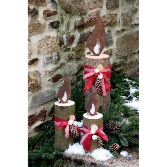 Weihnachtsdeko rostige Flammen Edelrost Flamme 20 cm zum Holzkerzen basteln - Rostflamme zur Rasenverzierung