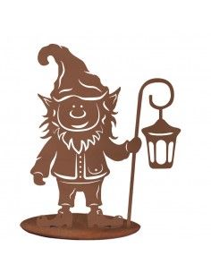Deko Gartenwichtel - Tomte mit Laterne, aus Edelrost, Höhe 43 cm