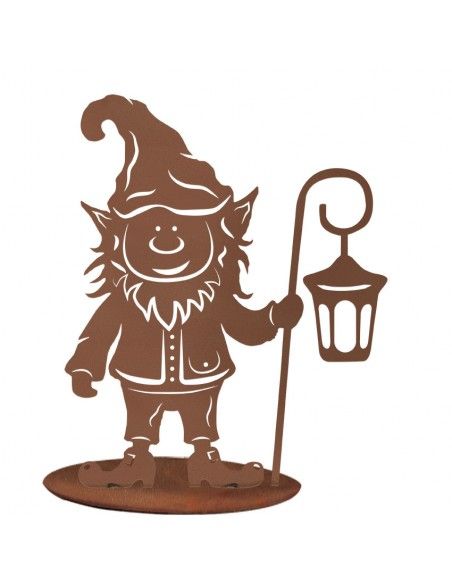 Deko Gartenwichtel - Tomte mit Laterne, aus Edelrost, Höhe 43 cm