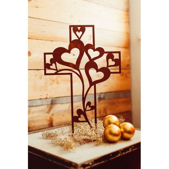 Deko Kreuz der Herzen - Edelrost, Höhe 41 cm