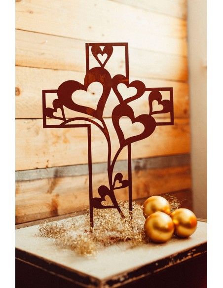 Deko Kreuz der Herzen - Edelrost, Höhe 41 cm