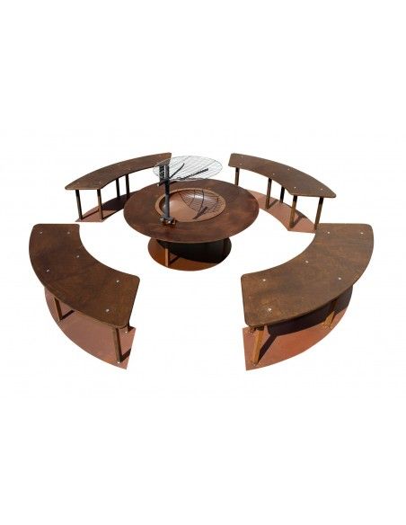 Feuerschalen Feuerstelle Circle Komplett Set inkl. Schwenk-Grill und Bänken- Garten Grillstelle Dieser großer Grillpatz für Zuha