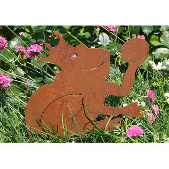 Gartenteich Edelrost Froschkönig Beetstecker, Höhe 23 cm Gesamtlänge inkl. Erdspieß 23 cm