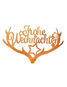 Deko Geweih mit Schriftzug - Frohe Weihnachten - Metall, Länge 44,5 cm
