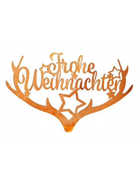 Deko Geweih mit Schriftzug - Frohe Weihnachten - Metall, Länge 44,5 cm