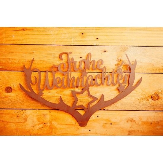 Deko Geweih mit Schriftzug - Frohe Weihnachten - Metall, Länge 44,5 cm