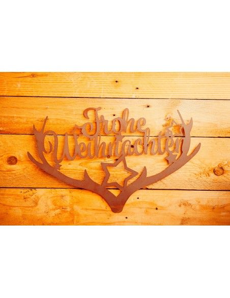 Deko Geweih mit Schriftzug - Frohe Weihnachten - Metall, Länge 44,5 cm