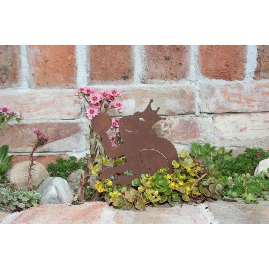 Gartenteich Edelrost Froschkönig Beetstecker, Höhe 23 cm Gesamtlänge inkl. Erdspieß 23 cm