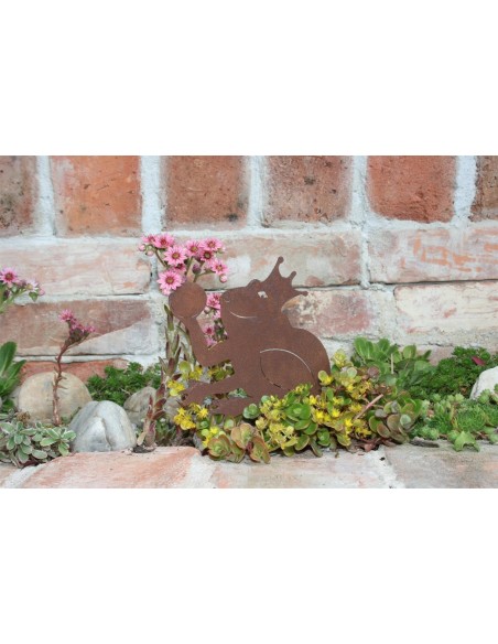 Gartenteich Edelrost Froschkönig Beetstecker, Höhe 23 cm Gesamtlänge inkl. Erdspieß 23 cm