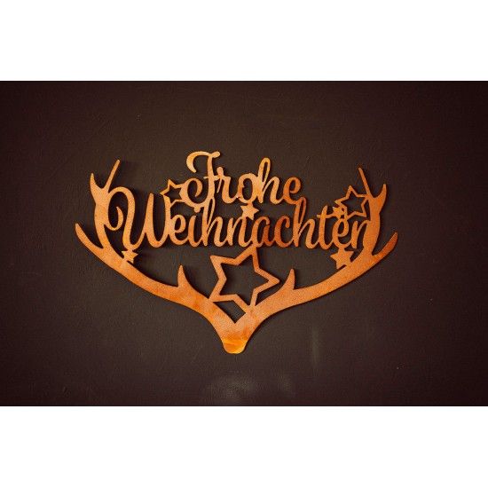 Deko Geweih mit Schriftzug - Frohe Weihnachten - Metall, Länge 44,5 cm