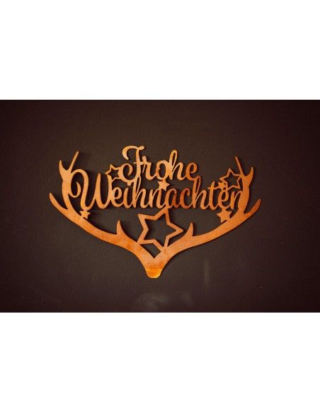 Deko Geweih mit Schriftzug - Frohe Weihnachten - Metall, Länge 44,5 cm