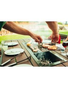 Metall Grilltisch mit Bambusholz kombiniert - Länge 200 cm 2