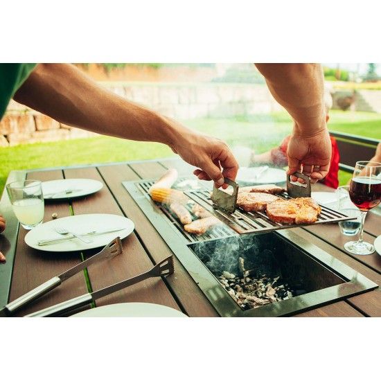 Metall Grilltisch mit Bambusholz kombiniert - Länge 200 cm