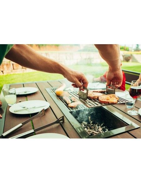 Metall Grilltisch mit Bambusholz kombiniert - Länge 200 cm