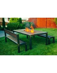 Metall Grilltisch mit Bambusholz kombiniert - Länge 200 cm