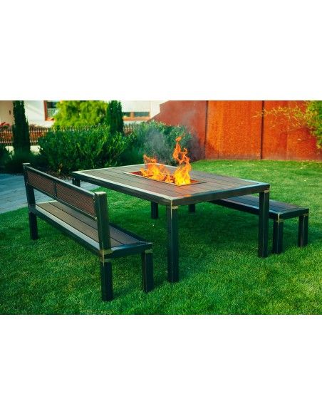 Metall Grilltisch mit Bambusholz - Länge 200 cm - Outdoor Gartenküche für die Familie