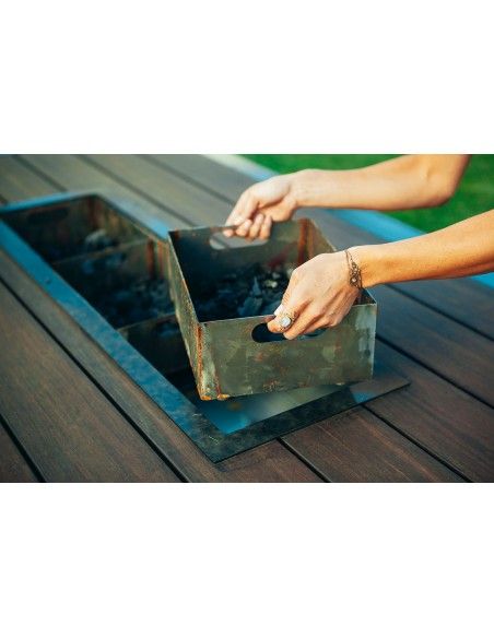 Metall Grilltisch mit Bambusholz kombiniert - Länge 200 cm