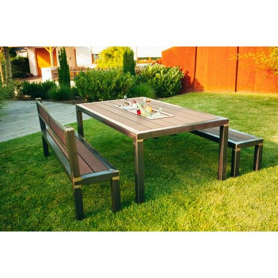 Metall Grilltisch mit Bambusholz kombiniert - Länge 200 cm