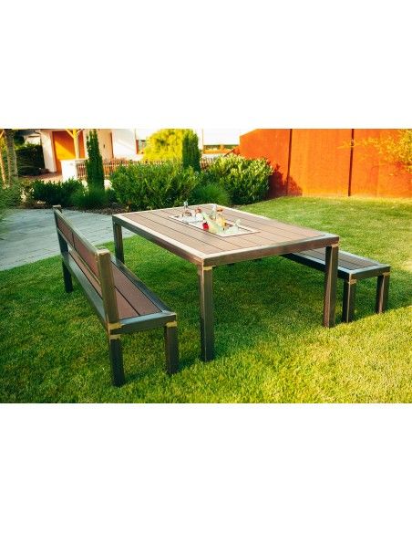 Metall Grilltisch mit Bambusholz kombiniert - Länge 200 cm