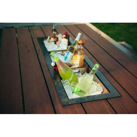 Metall Grilltisch mit Bambusholz kombiniert - Länge 200 cm