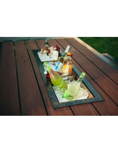 Metall Grilltisch mit Bambusholz kombiniert - Länge 200 cm