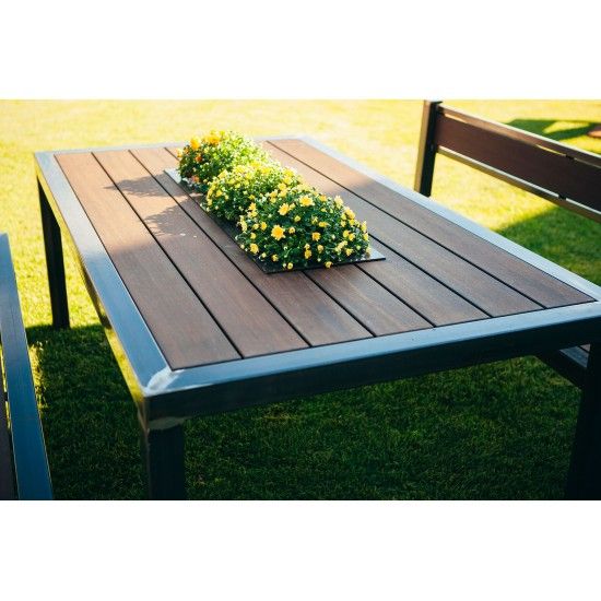 Metall Grilltisch mit Bambusholz kombiniert - Länge 200 cm