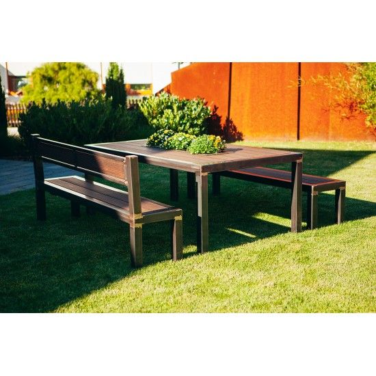 Metall Grilltisch mit Bambusholz kombiniert - Länge 200 cm