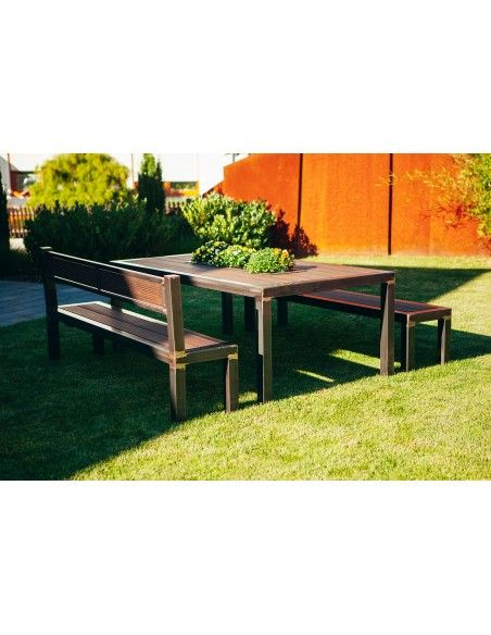 Metall Grilltisch mit Bambusholz kombiniert - Länge 200 cm