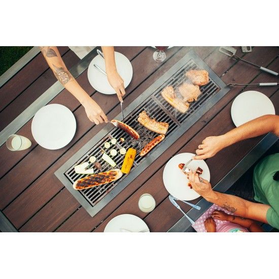 Metall Grilltisch mit Bambusholz kombiniert - Länge 200 cm