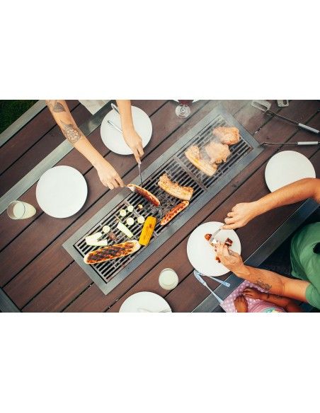 Metall Grilltisch mit Bambusholz kombiniert - Länge 200 cm