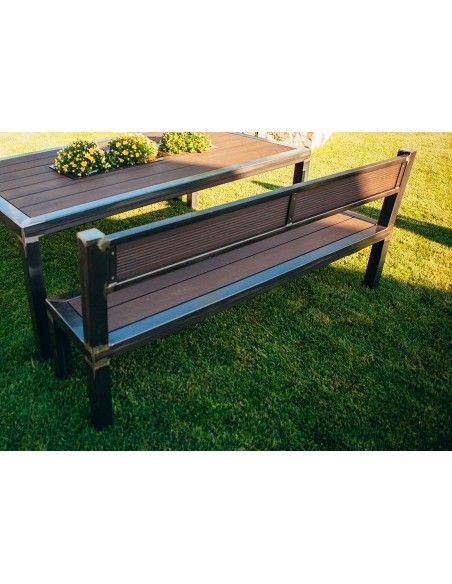 Metall Bank mit Bambusholz kombiniert - mit Lehne, Länge 200 cm