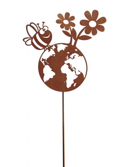 Metall Gartenstecker - Happy Planet kein Cortenstahl