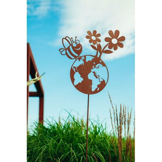Metall Gartenstecker - Happy Planet - Höhe 47 cm