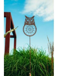 Gartenstecker Metall Gartenstecker - Traumfänger Eule - Gesamthöhe 130 cm Edelrost Traumfänger im Eulendesign auf 100 cm Gartens 2