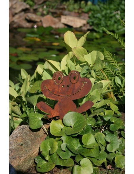 Gartenteich Rost Frosch - Froschstecker für Garten oder zum Anschrauben an Zaun Edelrost  
Breite 15 cm Höhe 24 cm
Dieser Edelro