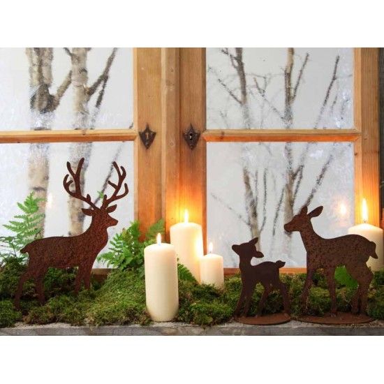 Herbstdeko Rehfamilie 3er Reh + Kitz inkl. Hirsch kleine Variante - Set Liebevoll arrangierte Miniatur-Landschaft bestehend aus 