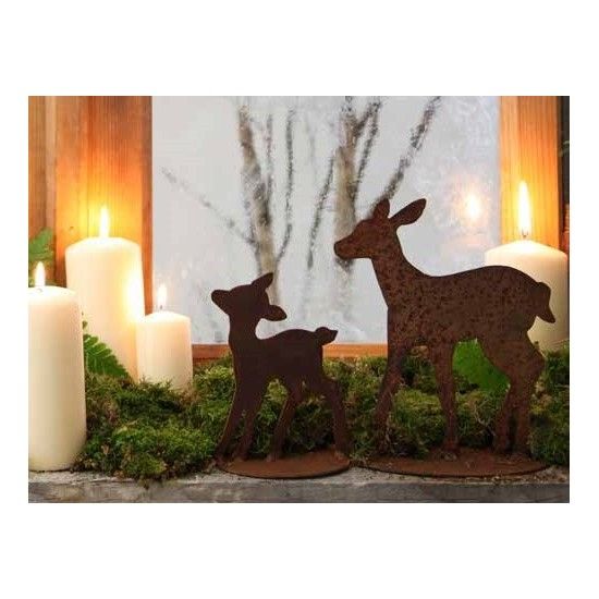 Herbstdeko Rehfamilie 3er Reh + Kitz inkl. Hirsch kleine Variante - Set Liebevoll arrangierte Miniatur-Landschaft bestehend aus 