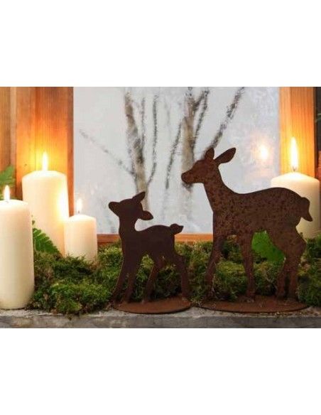 Herbstdeko Rehfamilie 3er Reh + Kitz inkl. Hirsch kleine Variante - Set Liebevoll arrangierte Miniatur-Landschaft bestehend aus 