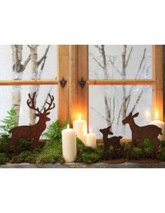 Herbstdeko Rehfamilie 3er Reh + Kitz inkl. Hirsch kleine Variante - Set Liebevoll arrangierte Miniatur-Landschaft bestehend aus  2