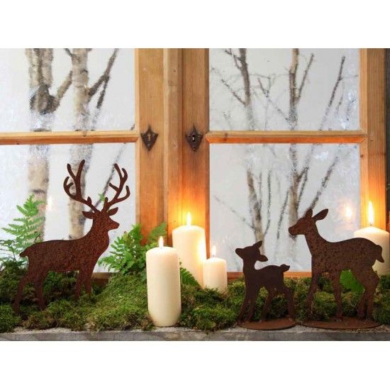 Herbstdeko Rehfamilie 3er Reh + Kitz inkl. Hirsch kleine Variante - Set Liebevoll arrangierte Miniatur-Landschaft bestehend aus 