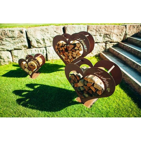 Großes Herz Kaminholzregal - mit Aufschrift Zuhause - in 3 Größen