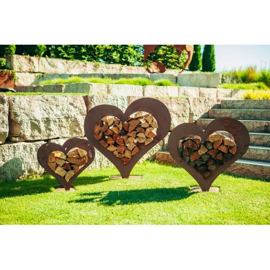 Großes Herz Kaminholzregal - mit Aufschrift Zuhause - in 3 Größen